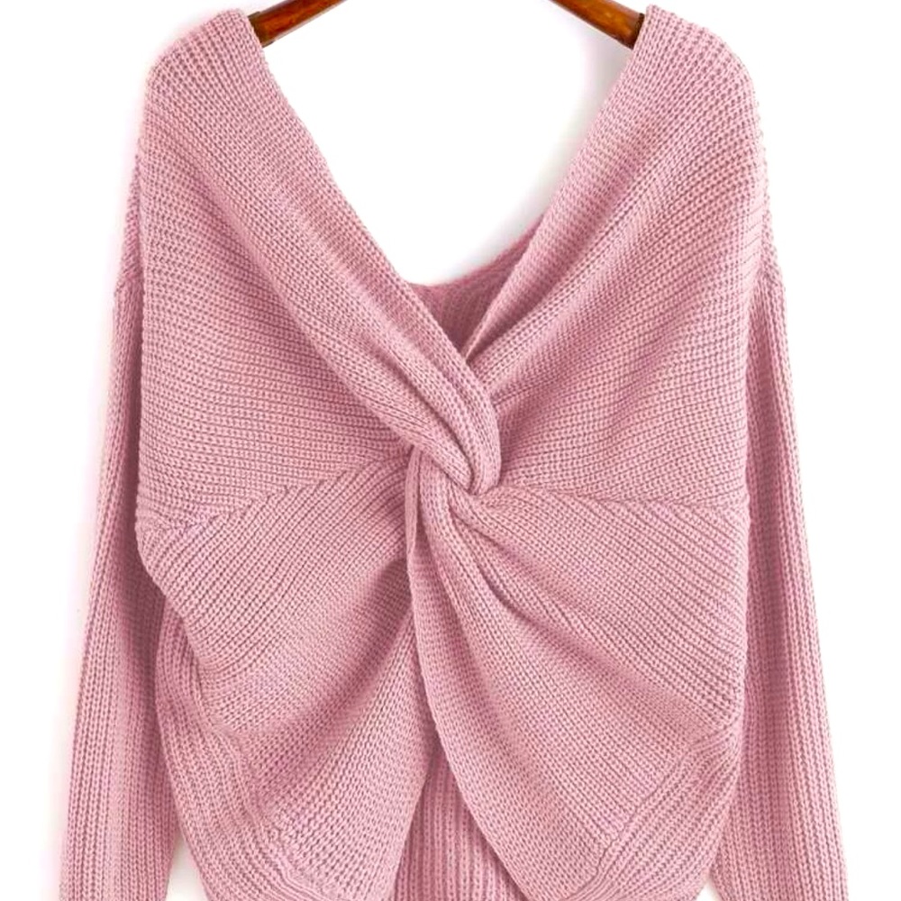 V Neck Twist Front Sweater